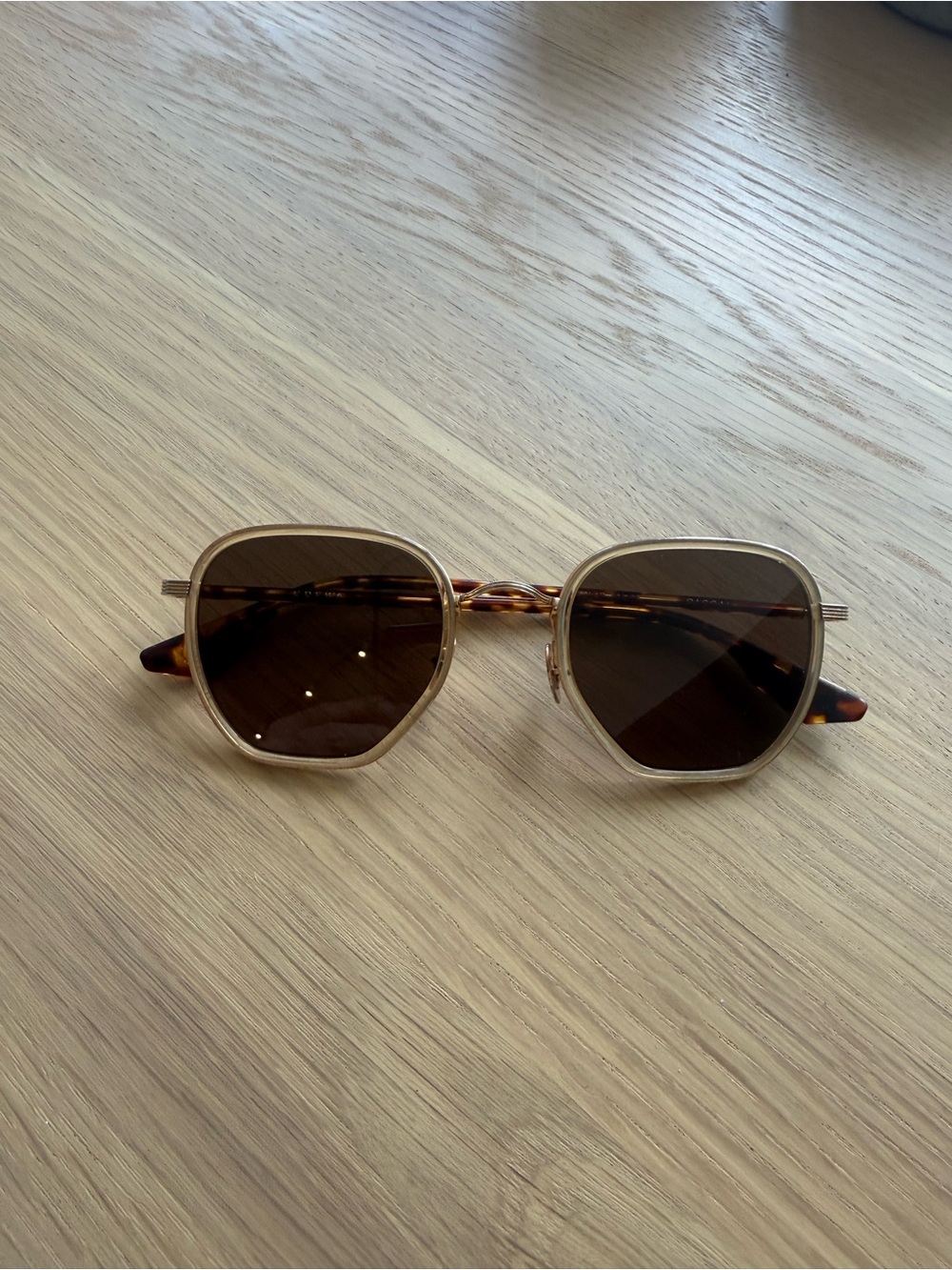 KREWE Pascal 18k titanium + champagne + rue tortoise polarized sunglasses